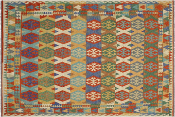 Flat Weave Kilim, Antique, Navaho, Vintage, Handmade, Geometric Kilim Beige Rust Hand-Woven Rectangle 100% Wool Area Rug 8 x 10